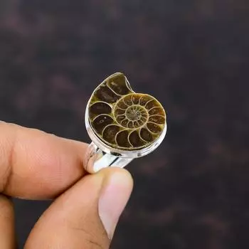 Кольцо из ископаемого аммонита, ювелирные изделия ручной работы, кольцо из стерлингового серебра 925 пробы, регулируемое кольцо, кольцо из ископаемого аммонита, кольцо из натурального драгоценного камня, подарок для матери Adjustable