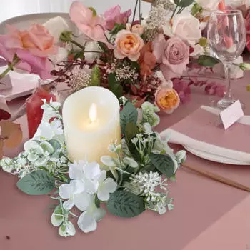 Кольцо из искусственных цветов для подсвечника-столба с зеленым венком, настольный декор синий