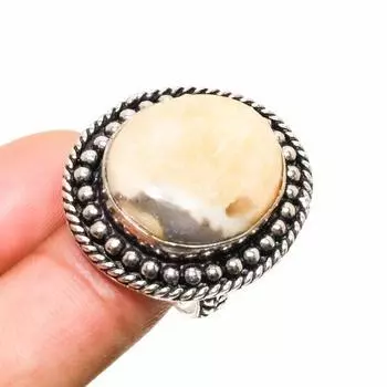 Кольцо из кальцитового агата с драгоценным камнем, посеребренное 925 пробы, размер 7,5