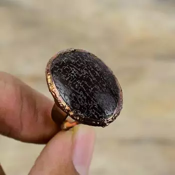 Кольцо из кости динозавра, электроформованное медное кольцо, регулируемые кольца, электроформованные ювелирные изделия, кольцо из натурального драгоценного камня, кольцо ручной работы в стиле бохо, подарок на помолвку