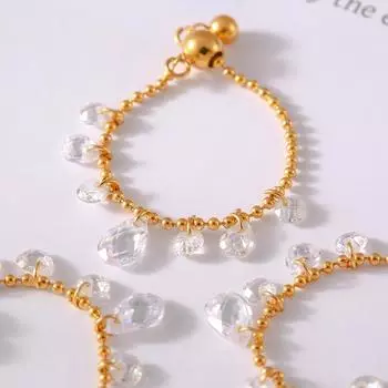 Кольцо из кристаллов и камней с цепочкой из звездного цыганского ветра, рваные слезы, галактика, ниша, неровная капля воды, кисточка, ювелирные изделия из титановой стали