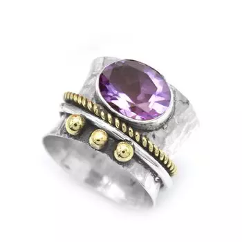 Кольцо из латуни из стерлингового серебра овальной огранки, кольцо с вращающимся камнем, натуральный аметист, драгоценный камень, 6,5 г 5 фиолетовый