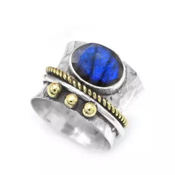 Кольцо из латуни из стерлингового серебра овальной огранки, кольцо с вращающимся камнем, натуральный лабрадор, драгоценный камень, 6,5 г 5 синий