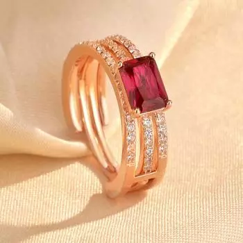 Кольцо из легкого роскошного цветного циркония, женское, позолоченное, 18-каратное розовое золото, квадратное обручальное кольцо, слегка инкрустированное цирконием opening adjustable