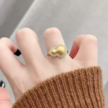 Кольцо из матовой тыквы от Сяохуншу: Древнее ремесло, прочные бриллианты, легкие роскошные украшения для рук. Brushed, Model RR662, Zirconia Gourd Ring золотой