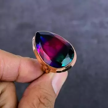 Кольцо из меди с натуральным двухцветным турмалином, размер 7, m5J47