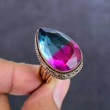 Кольцо из меди с натуральным двухцветным турмалином, размер 9,5, размер y6Y37