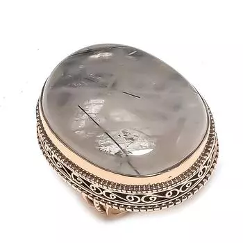 Кольцо из меди с натуральным черным рутиловым драгоценным камнем ручной работы, размер 7 t0G47