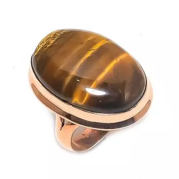 Кольцо из меди с натуральным тигровым глазом, размер 8,5,5х5г47