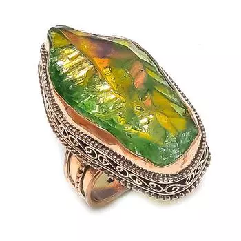 Кольцо из меди с натуральным павлиньим титановым аурой, размер 7, k8D31