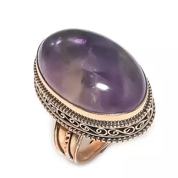 Кольцо из меди с натуральным шалфеем и аметистом, размер 8,5, ручной работы, R9w02