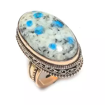 Кольцо из меди с натуральным драгоценным камнем K2 Blue Azurite, размер 9, f8U33