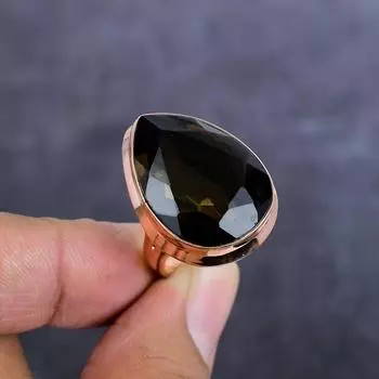 Кольцо из меди с натуральным драгоценным камнем перидот ручной работы, размер 9 u3O67