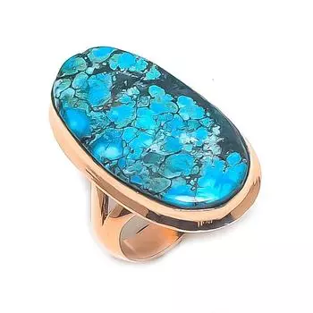 Кольцо из меди с натуральным тибетским бирюзовым камнем ручной работы, размер 6,5 I8V55