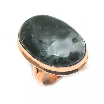 Кольцо из меди с натуральным древесным агатом и драгоценным камнем ручной работы, размер 6,5 q1a59