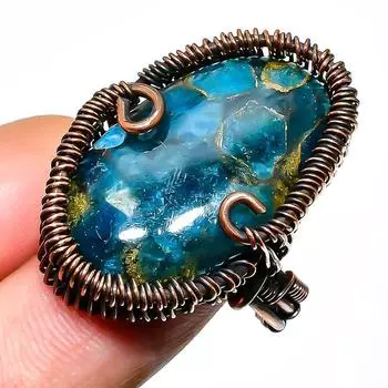 Кольцо из медного апатита с драгоценным камнем, размер 8,5, ручная работа, медная проволока