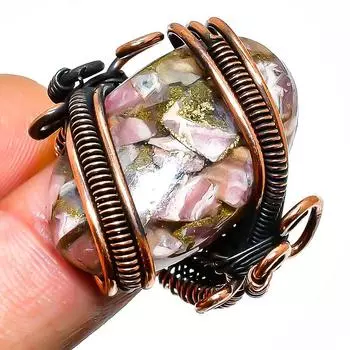 Кольцо из медного родохрозита, драгоценный камень, ручная работа, медная проволока, размер 9