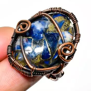 Кольцо из медного содалита с драгоценным камнем, размер 8, медная проволока, ручная работа