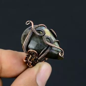 Кольцо из медной проволоки из натурального лабрадорита ручной работы, размер 6,5 Y3B28