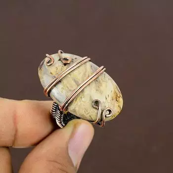 Кольцо из медной проволоки из натурального ископаемого коралла ручной работы, размер 7,5 y6e03