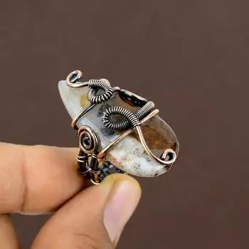 Кольцо из медной проволоки из натуральной императорской яшмы ручной работы, размер 6,5 k0G53
