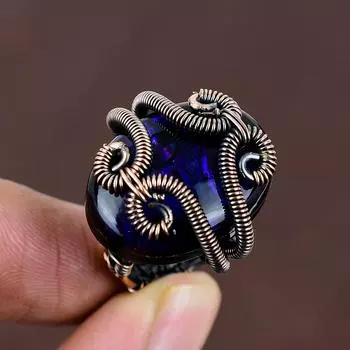 Кольцо из медной проволоки из натуральной раковины морского ушка, тройной опал, драгоценный камень, размер 5 J0s70