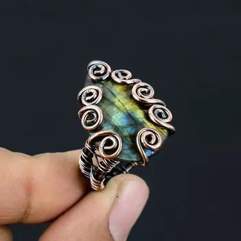 Кольцо из медной проволоки, натуральный лабрадорит ручной работы, размер 7,5 L2h09