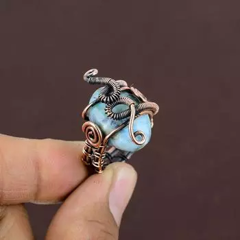 Кольцо из медной проволоки ручной работы с драгоценным камнем Natural Republic Ларимар, размер 7 T0d49