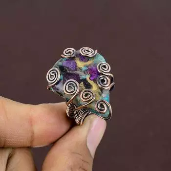 Кольцо из медной проволоки ручной работы с натуральным драгоценным камнем колючая устрица, размер 6,5 Q2z26