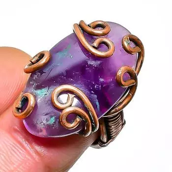 Кольцо из медной проволоки ручной работы с драгоценным камнем Sage Amethyst, размер 3