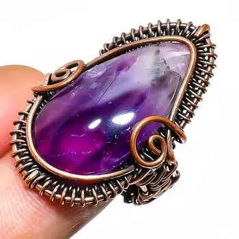 Кольцо из медной проволоки ручной работы с драгоценным камнем аметистового шалфея, размер 7,5