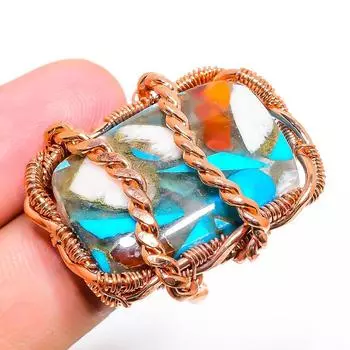 Кольцо из медной проволоки ручной работы с натуральным драгоценным камнем колючая устрица, размер 9,5 k7f02