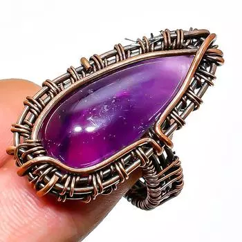 Кольцо из медной проволоки ручной работы с драгоценным камнем Sage Amethyst, размер 9