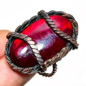 Кольцо из медной проволоки ручной работы с драгоценным камнем лабрадоритом, размер 10,5