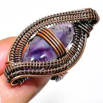 Кольцо из медной проволоки ручной работы с драгоценным камнем аметистового шалфея, размер 7,5