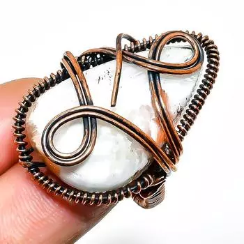 Кольцо из медной проволоки ручной работы со сколецитом, драгоценный камень, размер 7