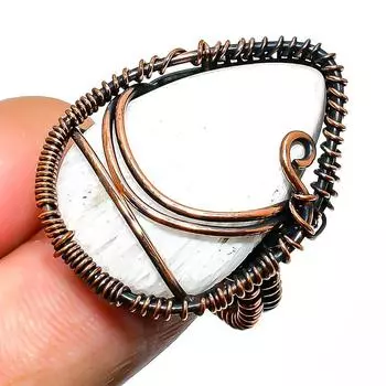 Кольцо из медной проволоки ручной работы со сколецитом, драгоценный камень, размер 8