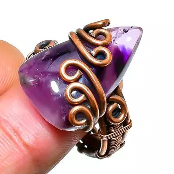 Кольцо из медной проволоки ручной работы с драгоценным камнем Sage Amethyst, размер 8