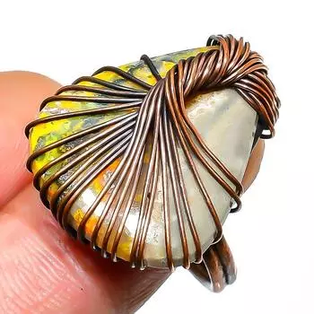 Кольцо из медной проволоки ручной работы с драгоценным камнем яшмой шмеля, размер 10