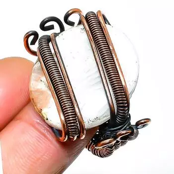 Кольцо из медной проволоки ручной работы со сколецитом и драгоценным камнем, размер 9,5