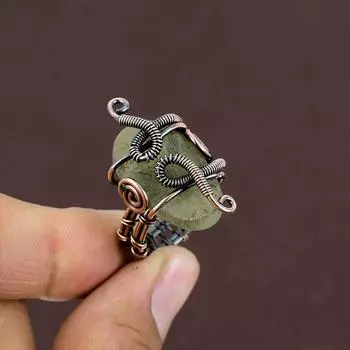 Кольцо из медной проволоки ручной работы, натуральный мох, пренит, драгоценный камень, размер 7 t8q65