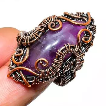 Кольцо из медной проволоки ручной работы с драгоценным камнем Sage Amethyst, размер 6