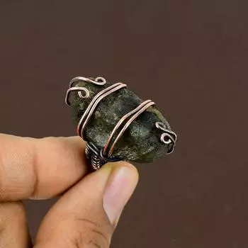 Кольцо из медной проволоки ручной работы, натуральный грубый лабрадорит, размер 4 o6n51