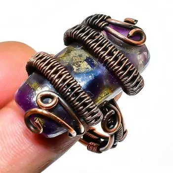 Кольцо из медной проволоки с аметистом и драгоценным камнем, размер 9,5