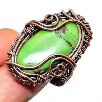 Кольцо из медной проволоки с бирюзовым драгоценным камнем, размер 6,5