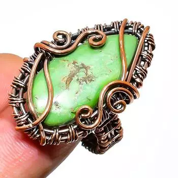 Кольцо из медной проволоки с бирюзовым драгоценным камнем, размер 10