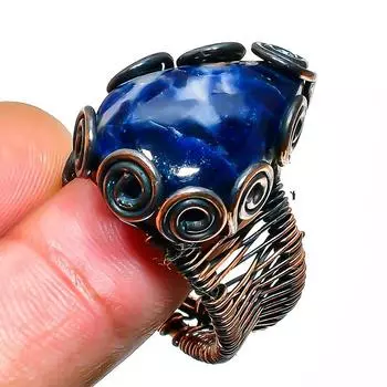 Кольцо из медной проволоки с драгоценным камнем содалит, размер 9,5