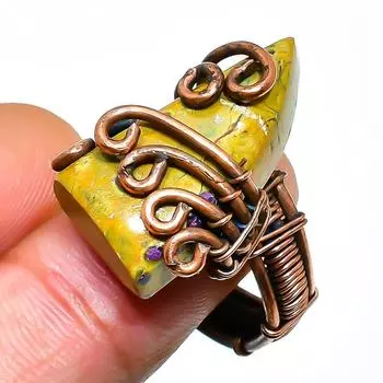 Кольцо из медной проволоки с драгоценным камнем Atlantisite, размер 8