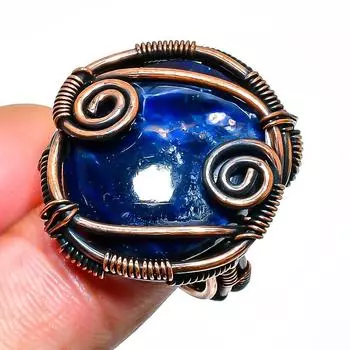 Кольцо из медной проволоки с драгоценным камнем содалит, размер 5,5