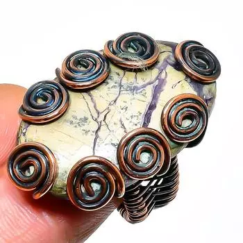 Кольцо из медной проволоки с драгоценным камнем Tiffany Stone, размер 6,5